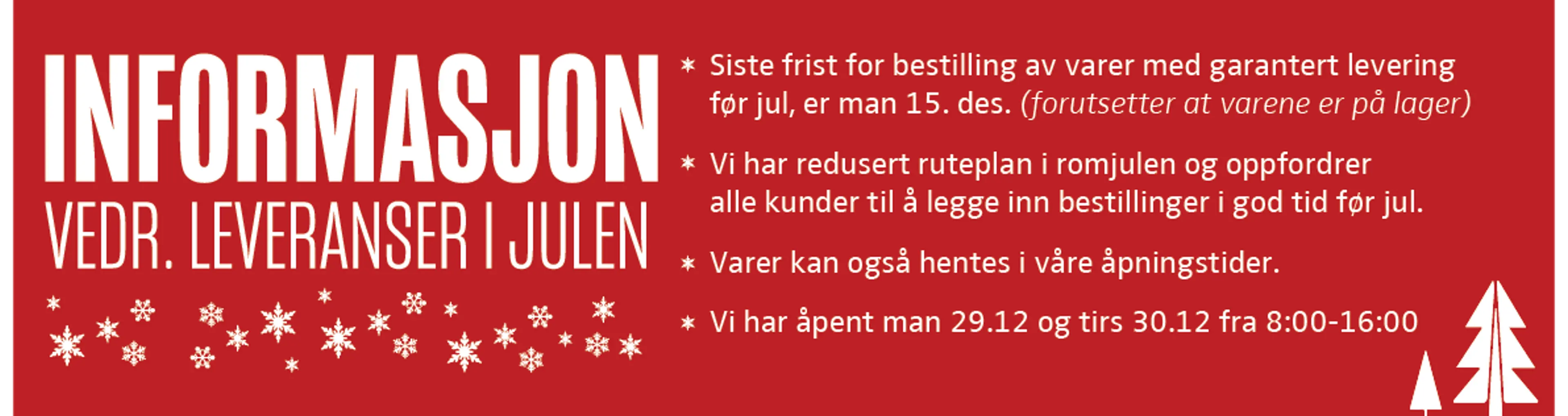 Info skriv om levering i julen