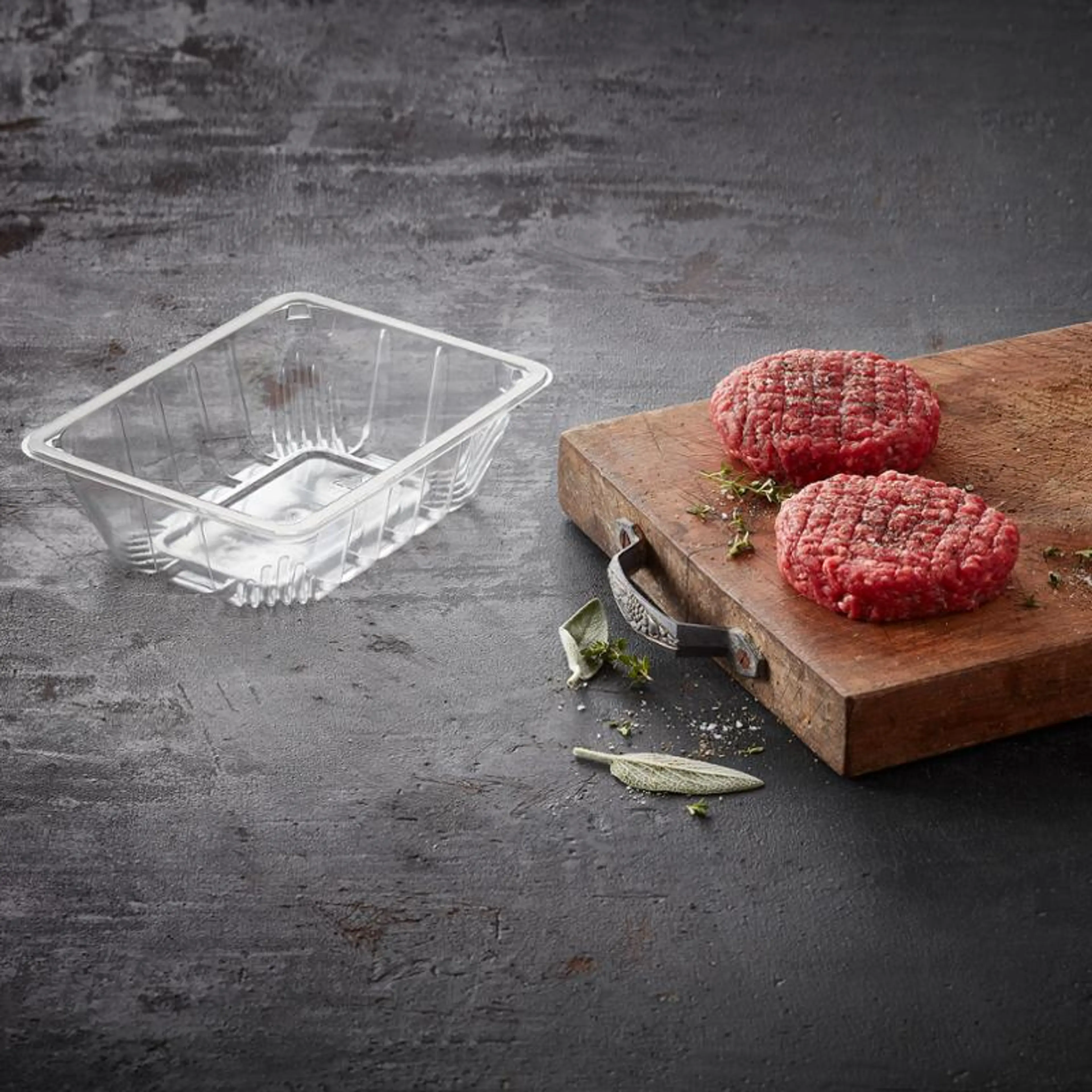 Kjøttdeig i gjennomsiktig emballasje