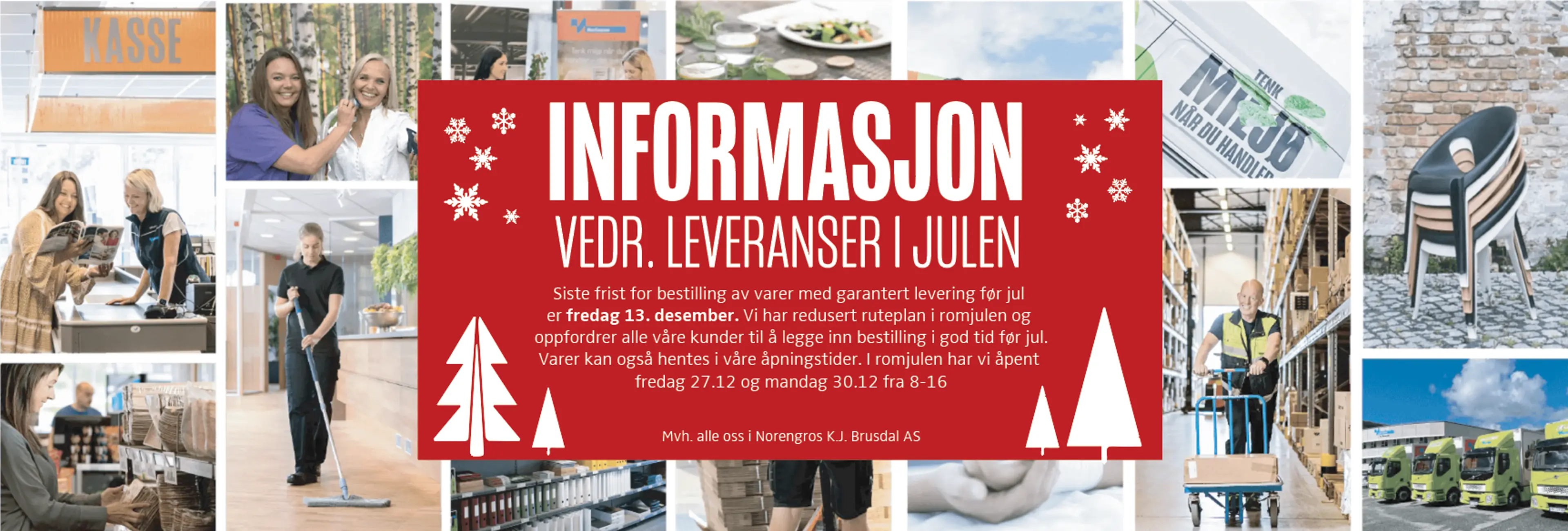 Top banner collage med info om juleleveransen