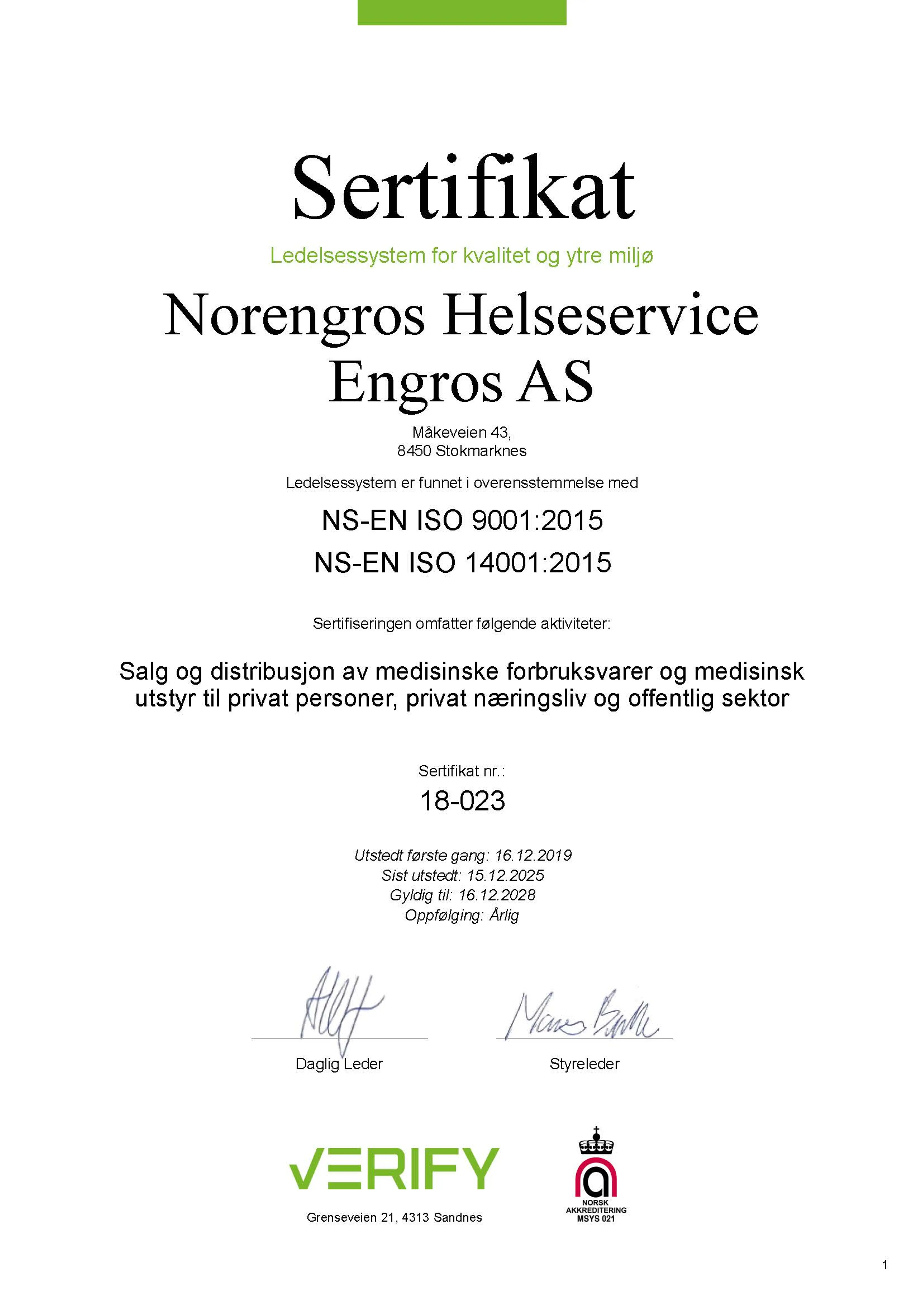 ISO-sertifikat ISO-9001 og ISO-14001