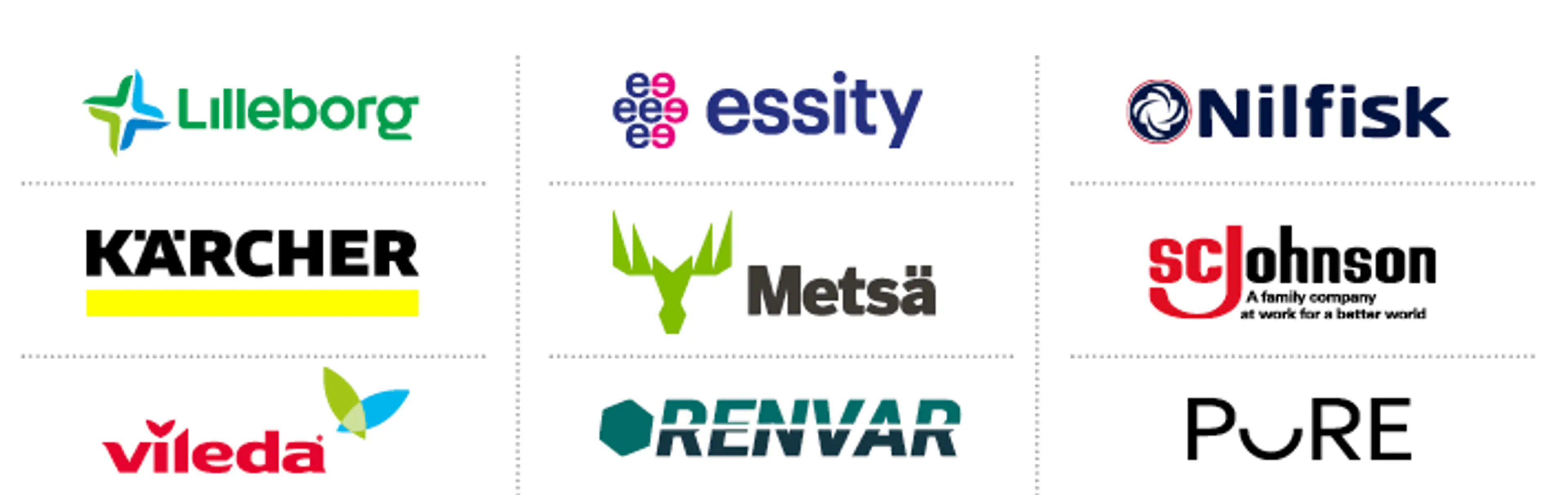 Leverandører til stede: Lilleborg, Essity, Nilfisk, Vileda, Kärcher, Metsä, SC Johnson, Vileda, Renvar og Pure.
