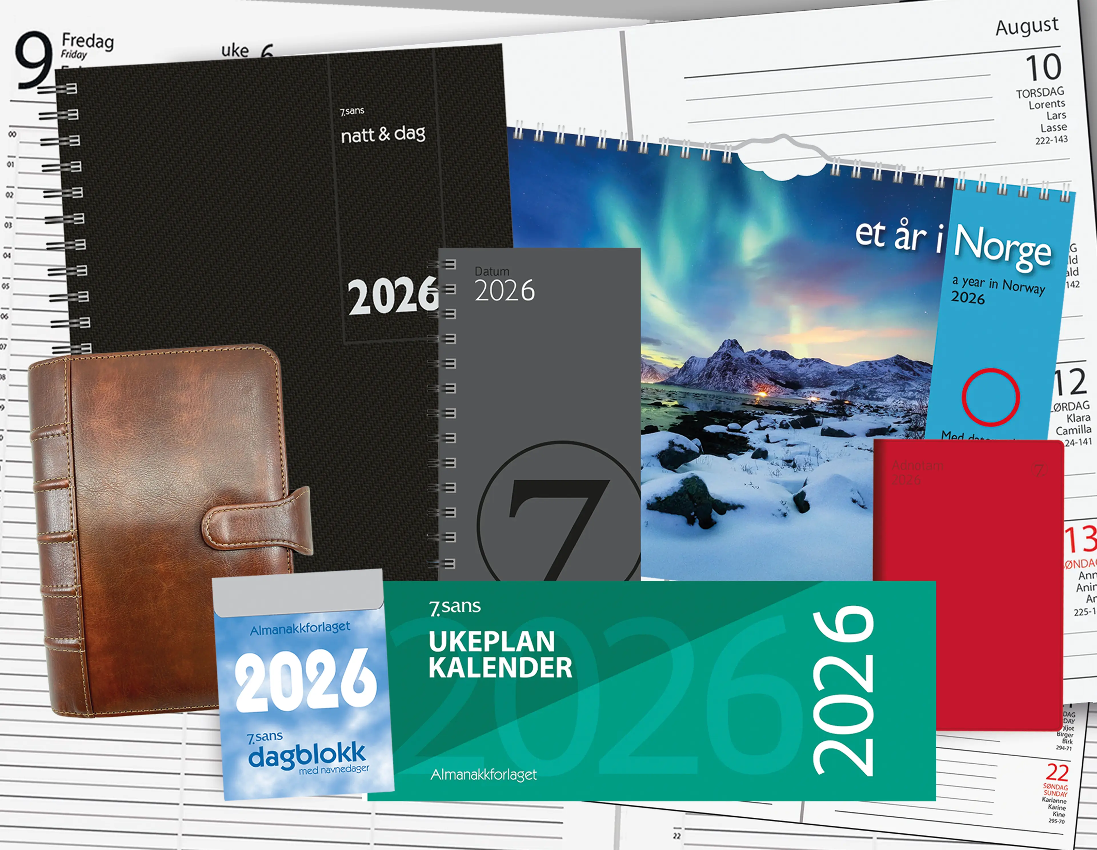Foto som viser et utvalg av årets kalendere