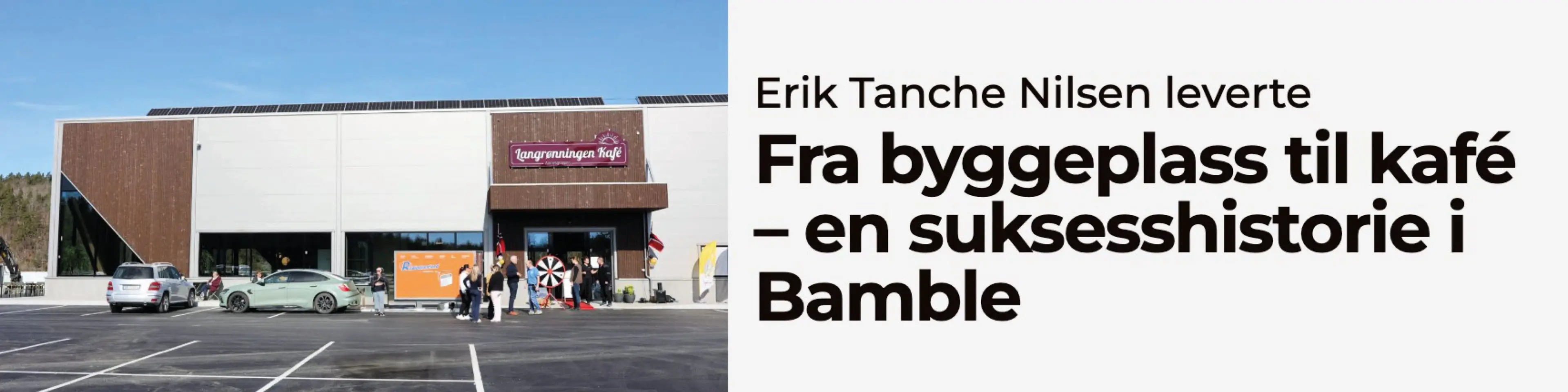 Viser bilde fra utsiden av Langrønningen Kafé med henvisning til artikkel på høyre side.