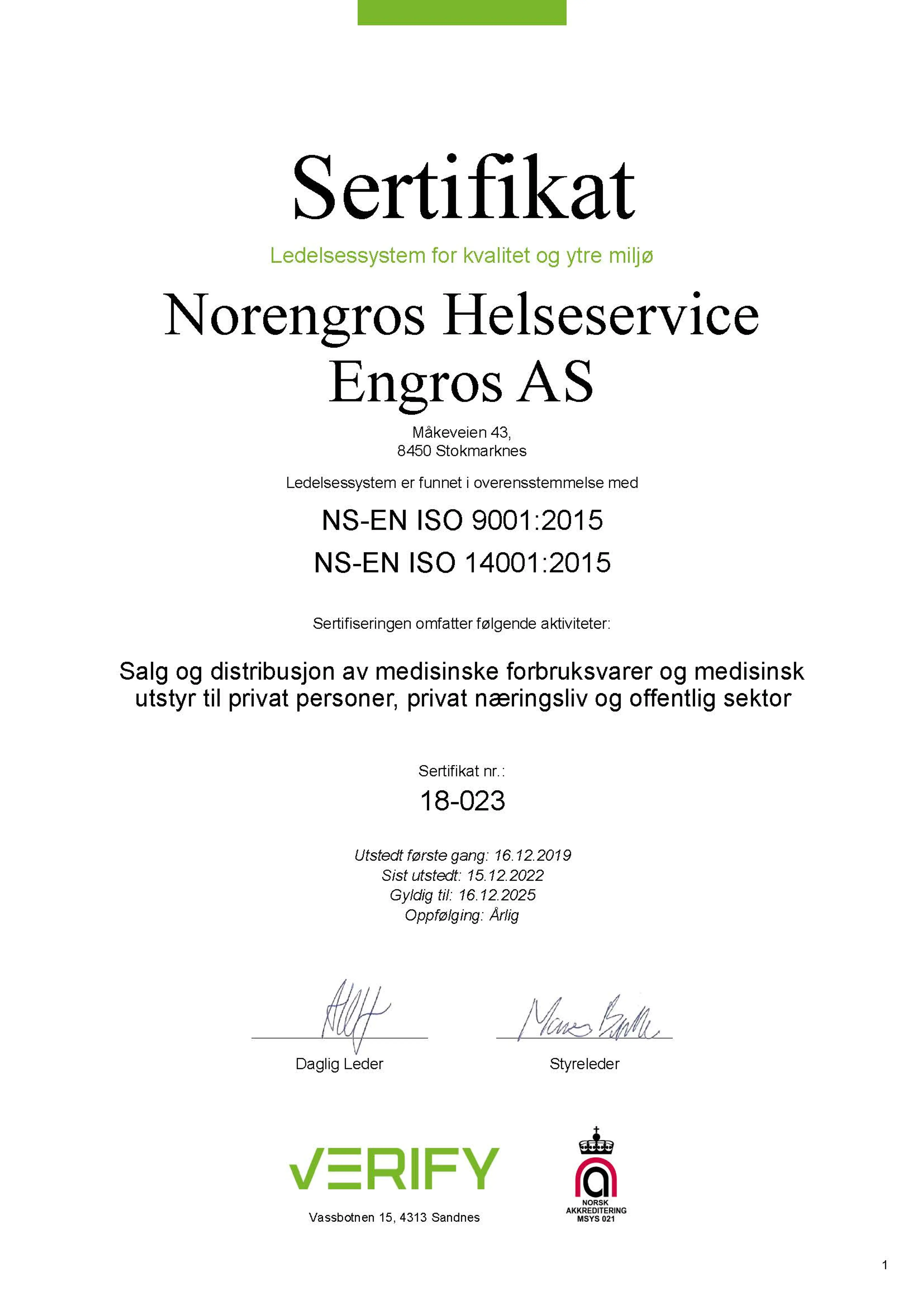 ISO-sertifikat ISO-9001 og ISO-14001