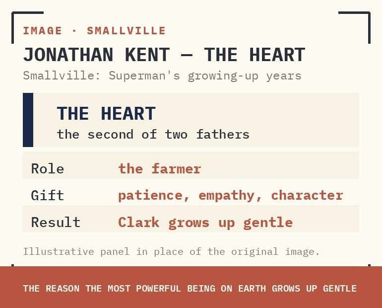 JONATHAN KENT WITH YOUNG CLARK IN SMALLVILLE — THE HEART: PATIENCE, EMPATHY, CHARACTER.