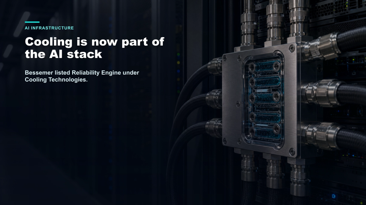 Premium data center rack visual showing liquid cooling hardware as part of AI infrastructure.