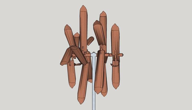 Rendering of a wind powered kinetic installation