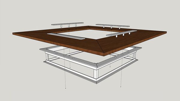 Isometric rendering of a table built around a skylight