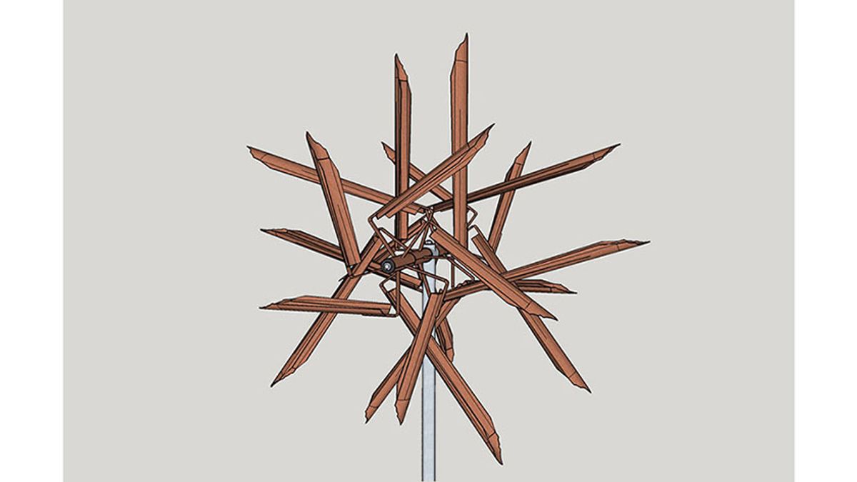 rendering of an intricate wind powered sculpture