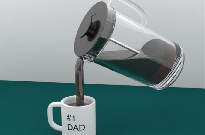 Image of a french press pouring coffee into a #1 dad mug