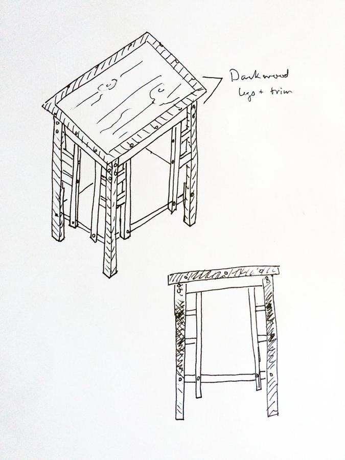 sketch drawing of the side table 