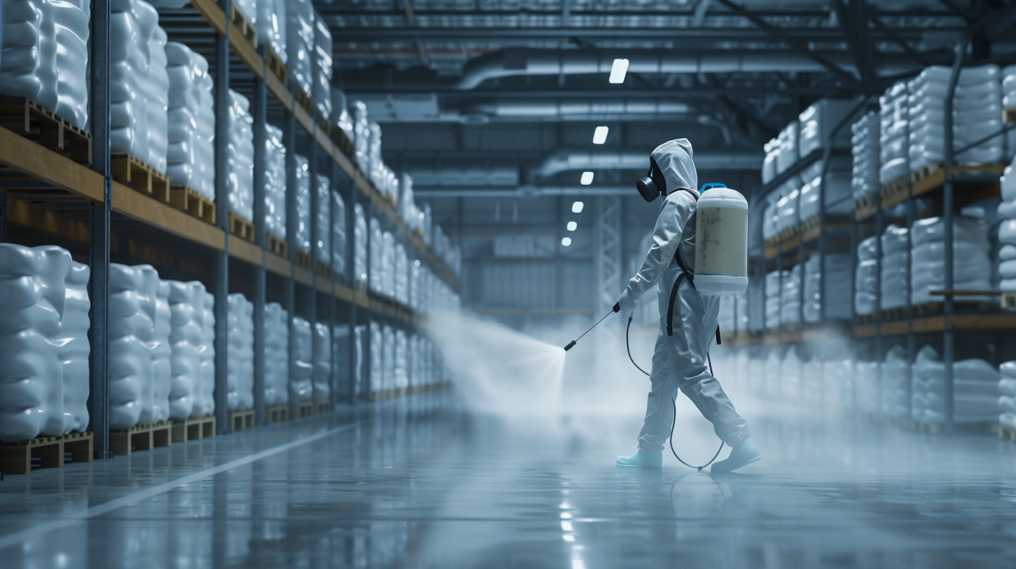 Nettoyage industriel des sols d'entrepôt avec équipement professionnel haute performance