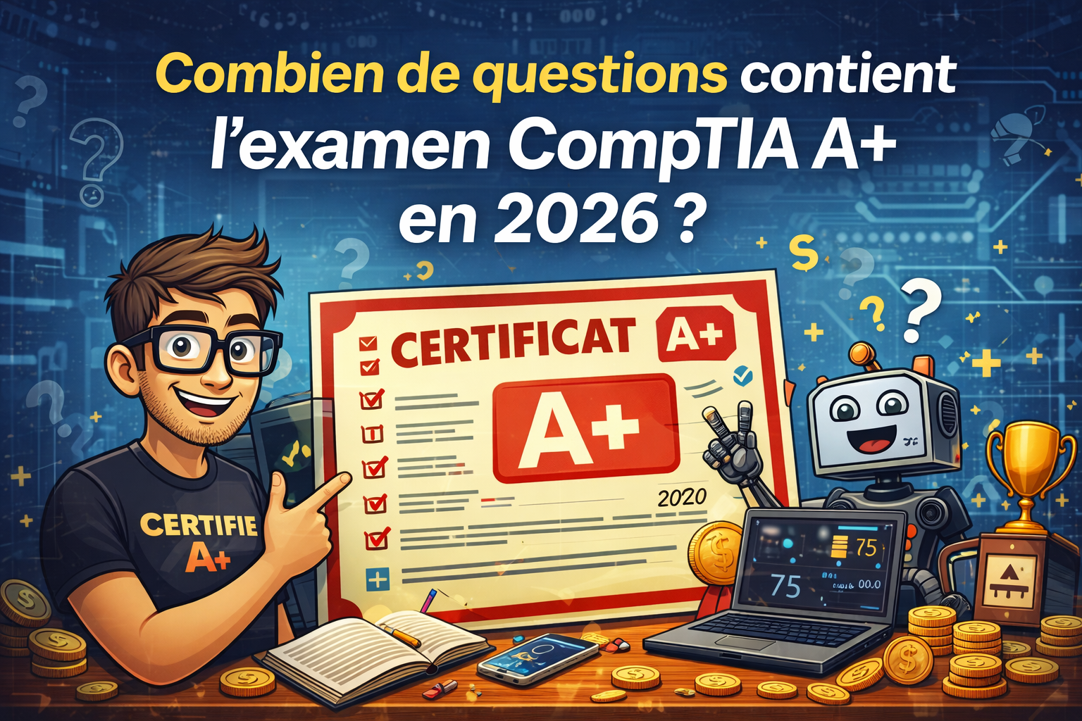 Combien de questions contient l’examen CompTIA A+ en 2026 ?