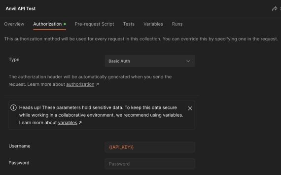 Authorizing Postman with your API key