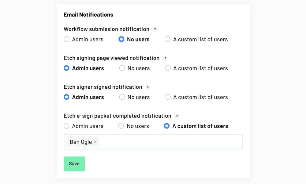 e-sign email notification settings