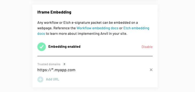 enable iframe embedding for your domains