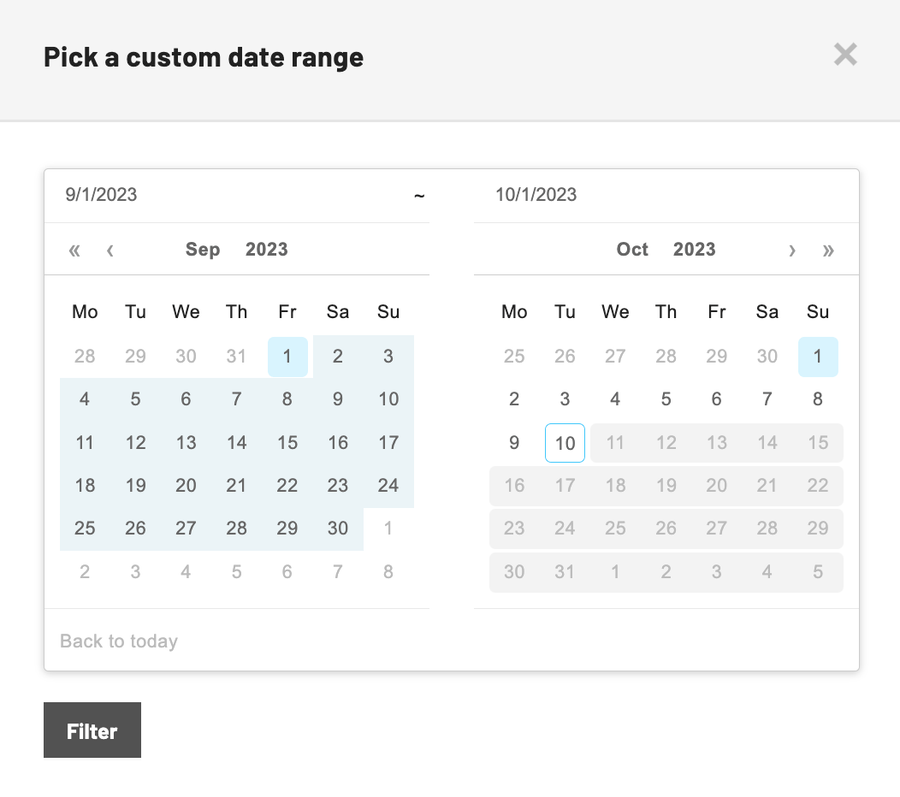 selecting custom will open a calendar date picker