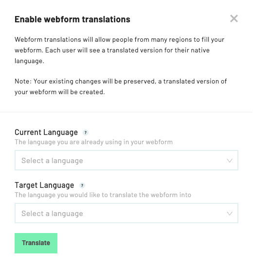 The current language selector is above the target language selector