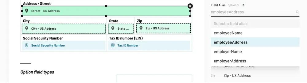 field alias document template