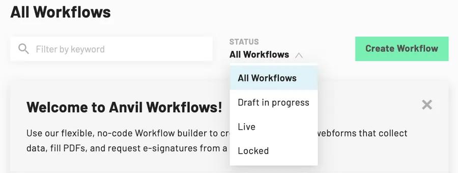 Workflow search and filter