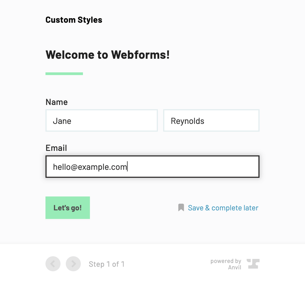An Anvil Webform with default styling