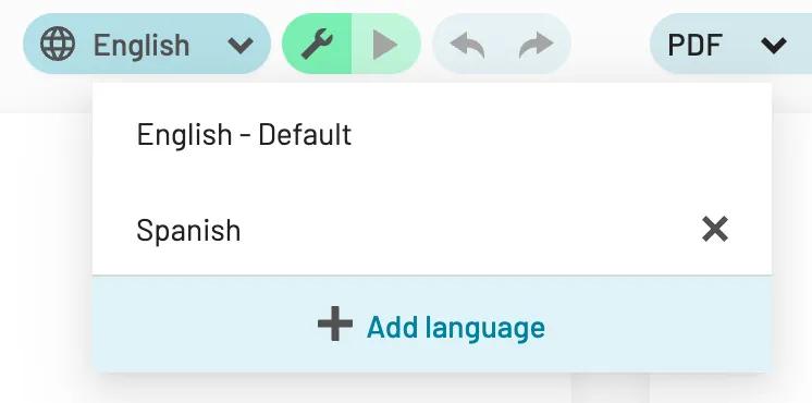 The add language button is found at the bottom of the translations dropdown menu