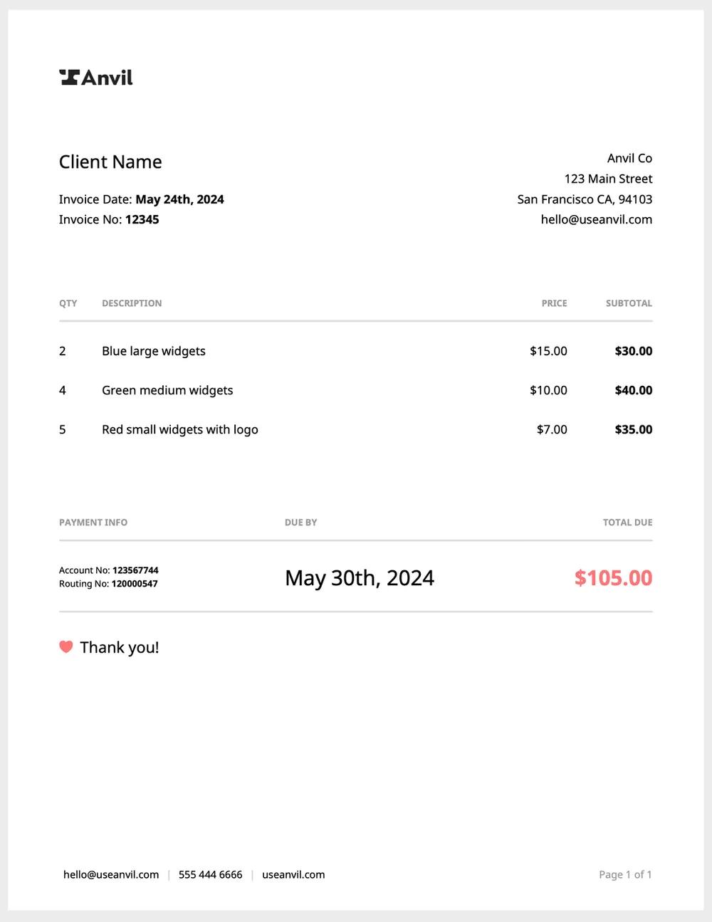 HTML to PDF invoice