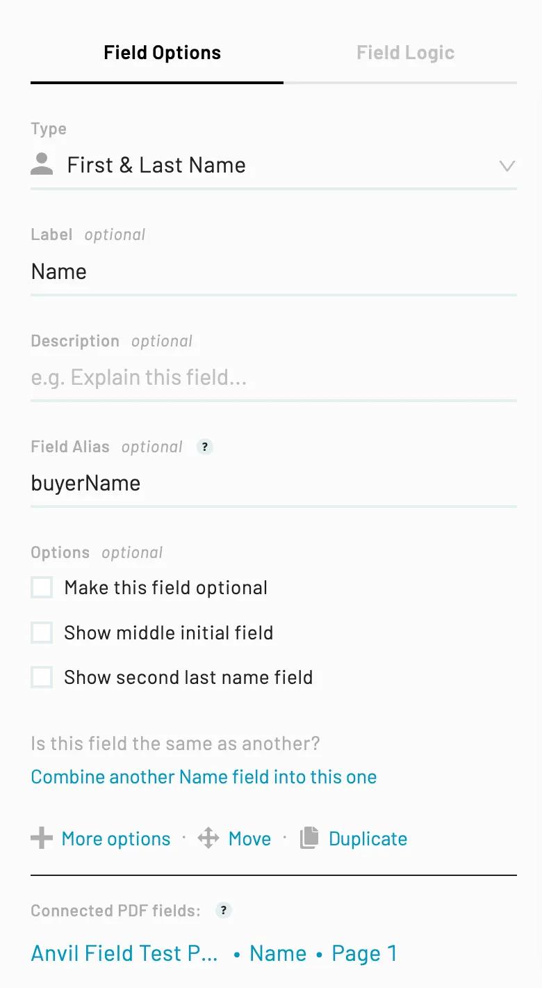 The Webform field and page editor panels will display field or page options at the top