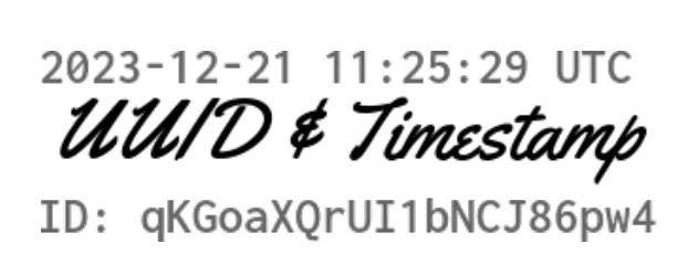 Signature field with timestamp above and UUID below