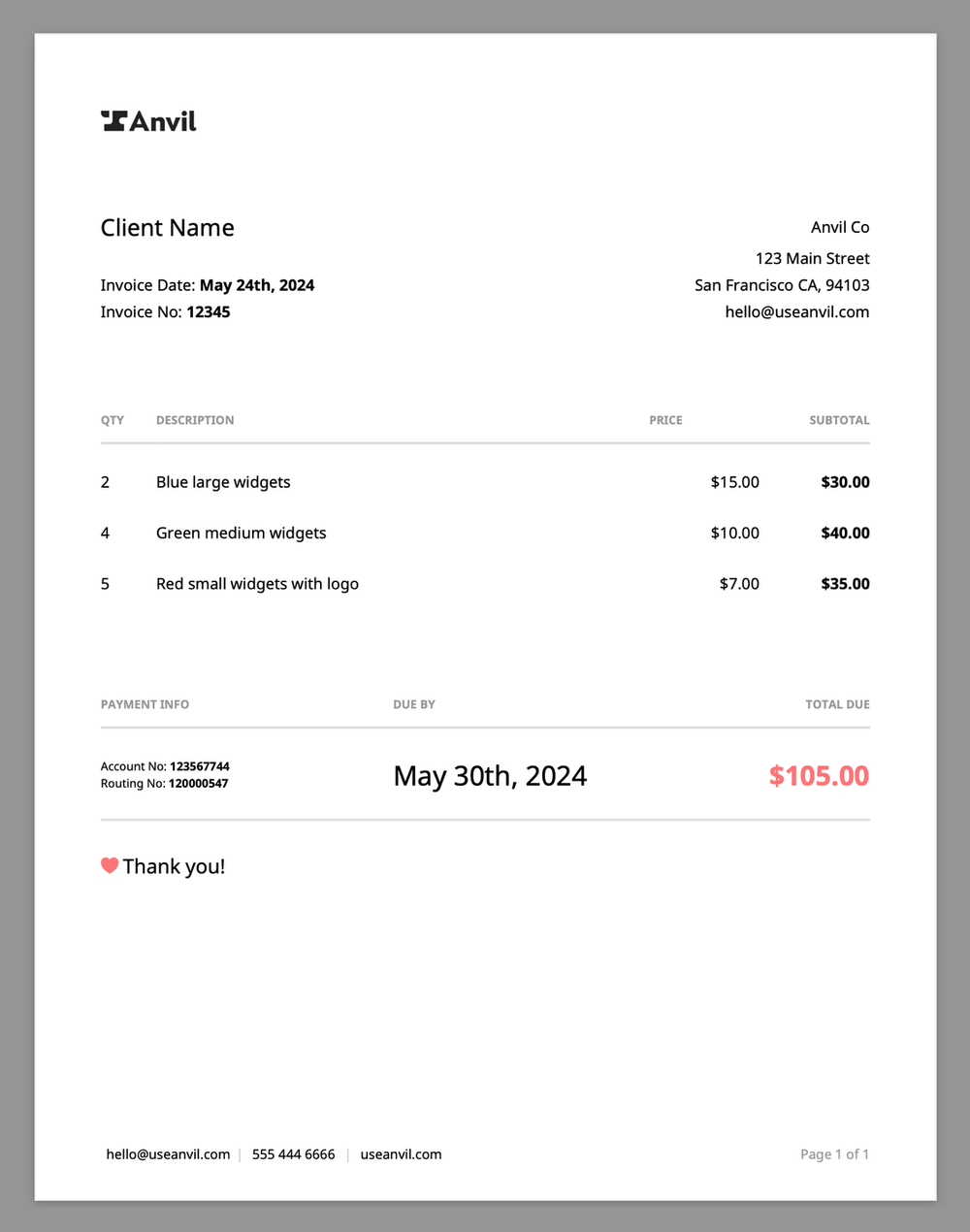 React and styled-components invoice pdf example