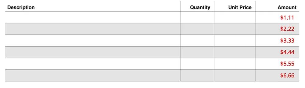 invoice amounts filled