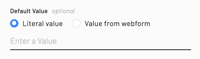 The literal value option is on the left side and the radio button is selected