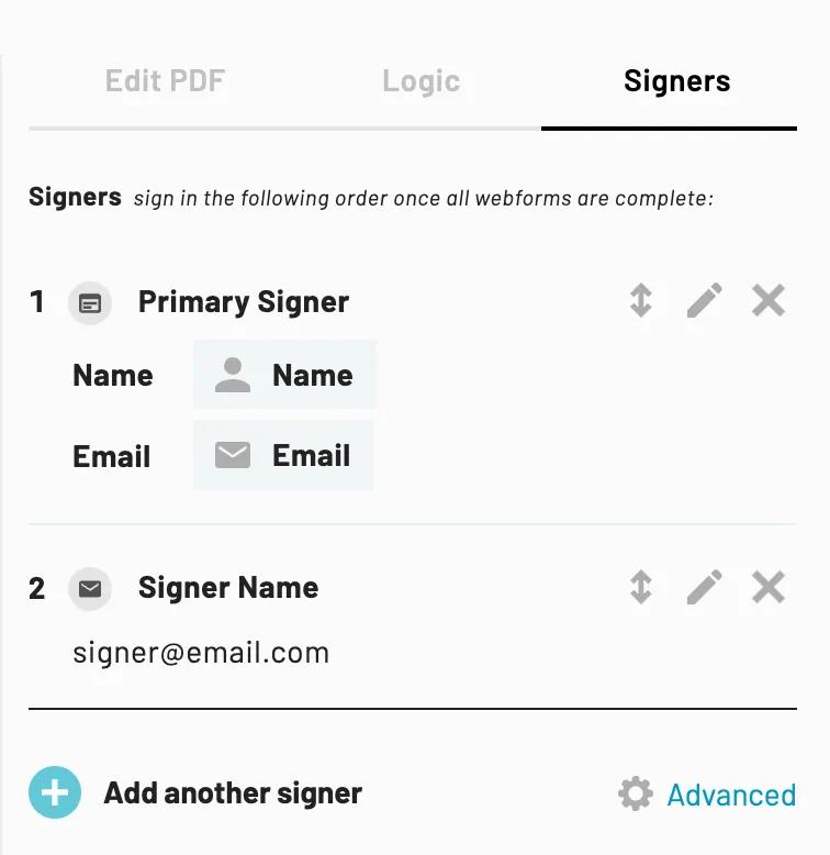 The Signer editor will include Signers at the top