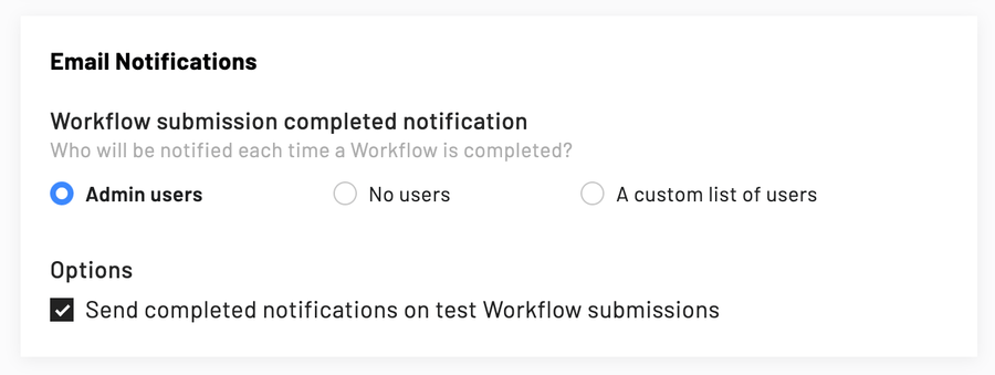 Individual Workflow email notification settings are found towards the end of the Workflow settings page