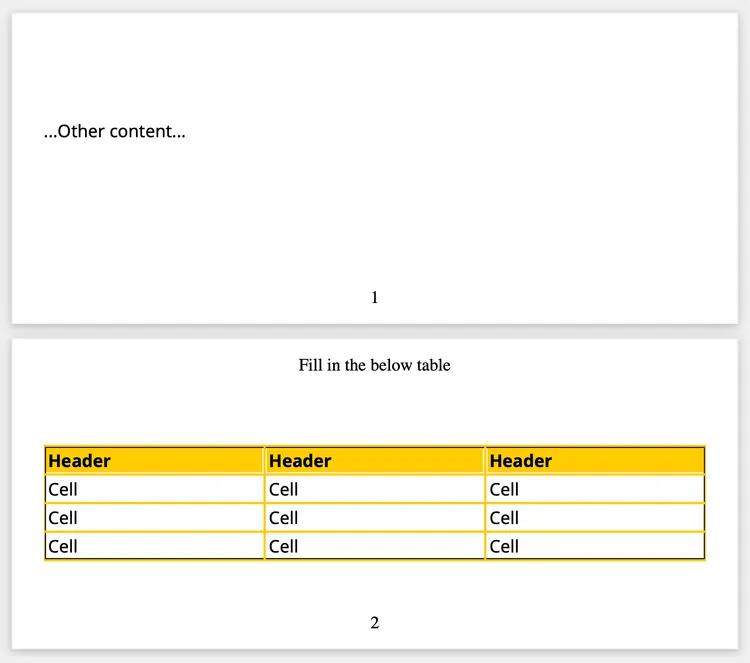 Table page