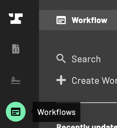 The Workflow button is the last option in the main navigation bar