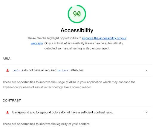 Lighthouse accessibility metrics