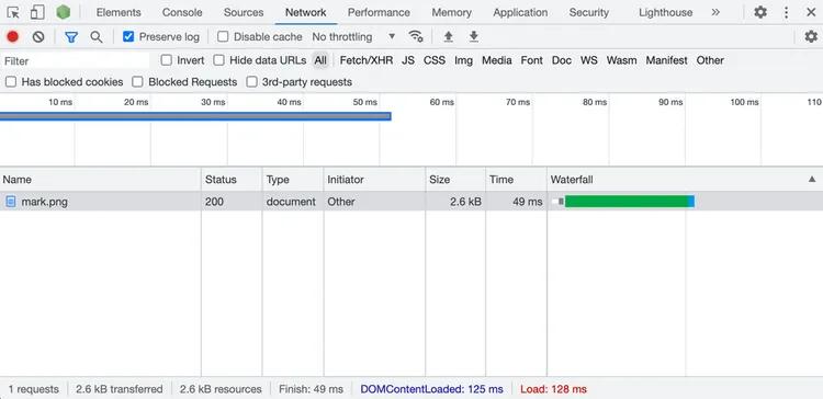 network panel with image request