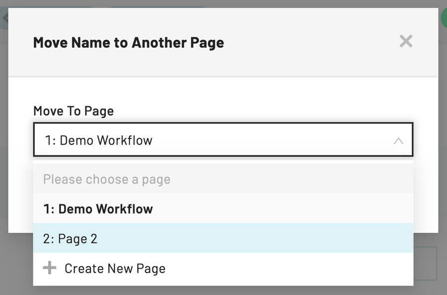 Page options will appear in the dropdown menu in order