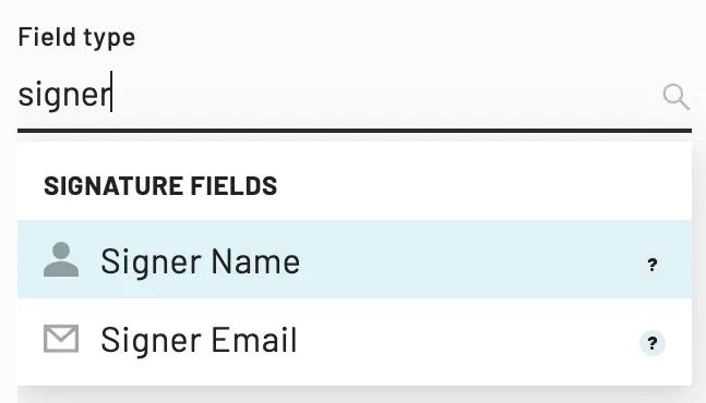 Filtered field types by 'signer'