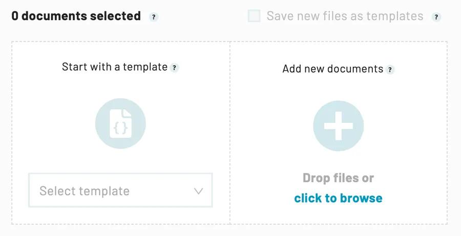 Start with a template is to the left and add a new document is to the right