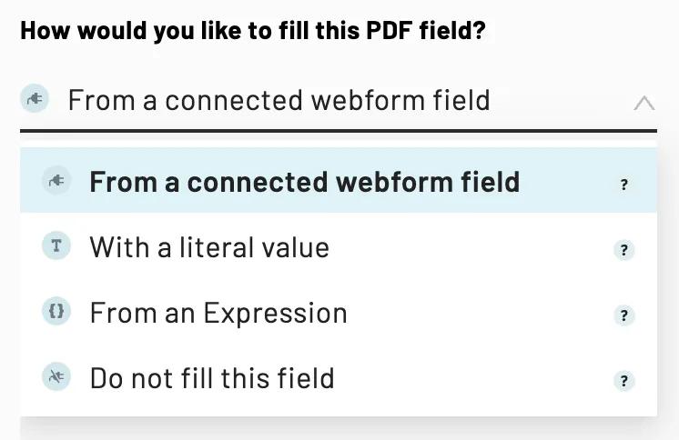 PDF fields included in Workflows have several fill options