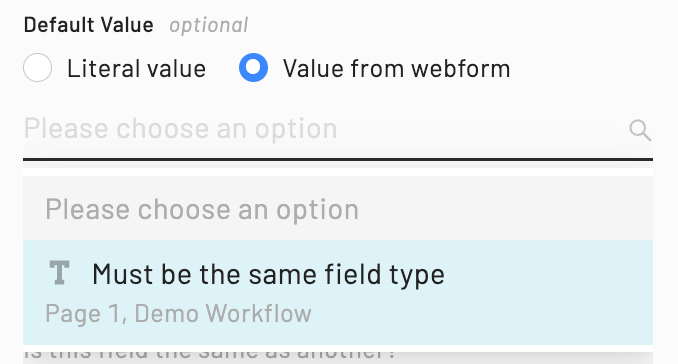 The value from form option is on the right side and radio button is selected