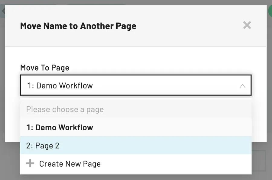 Page options will appear in the dropdown menu in order