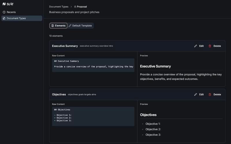 Slāt screenshot, dark mode