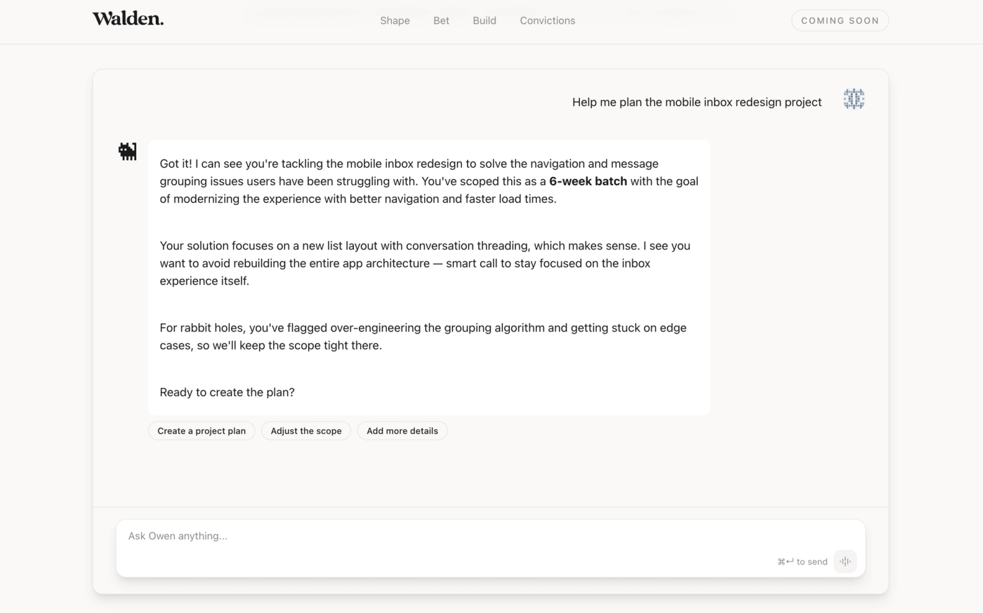 Screenshot of Owen AI feature in Walden software
