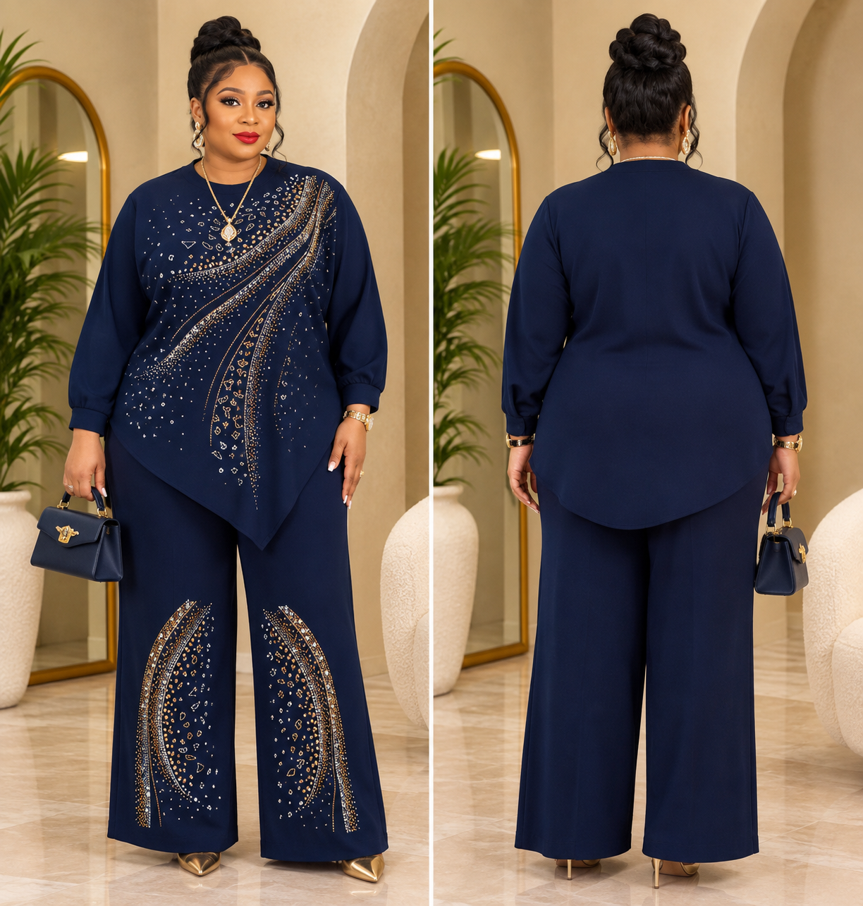 Midnight Sapphire Embellished Two-Piece Set