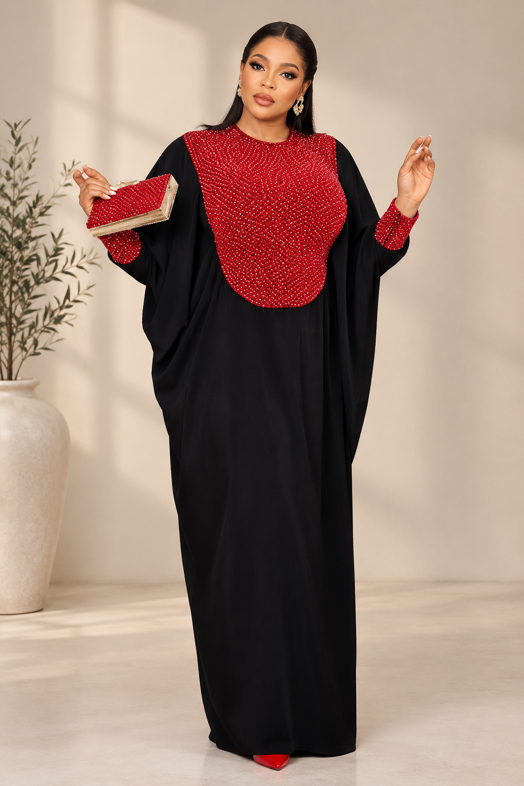 Embellished Bodice Kaftan Maxi Dress