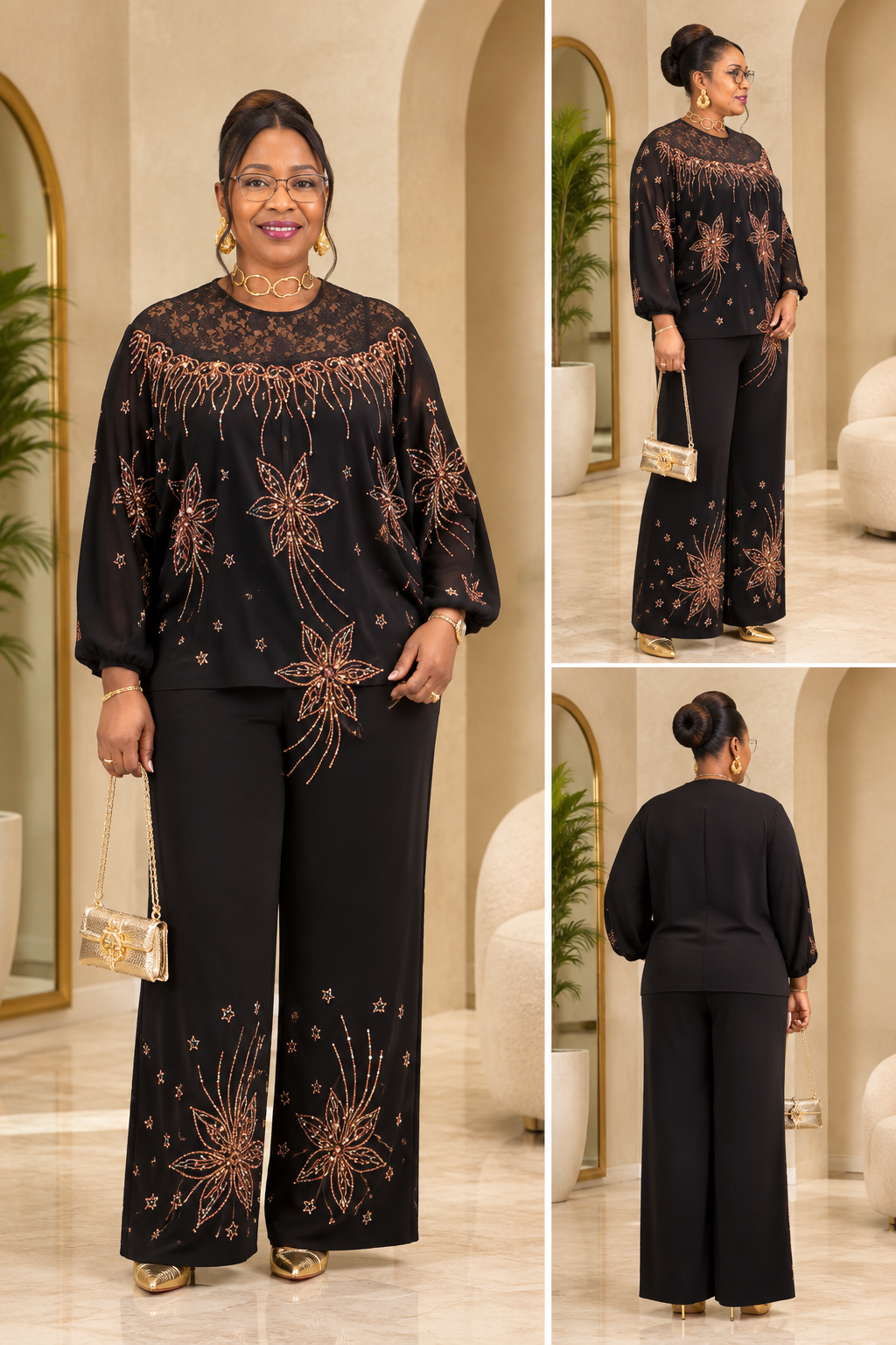 Midnight Bloom Embellished Two-Piece Set