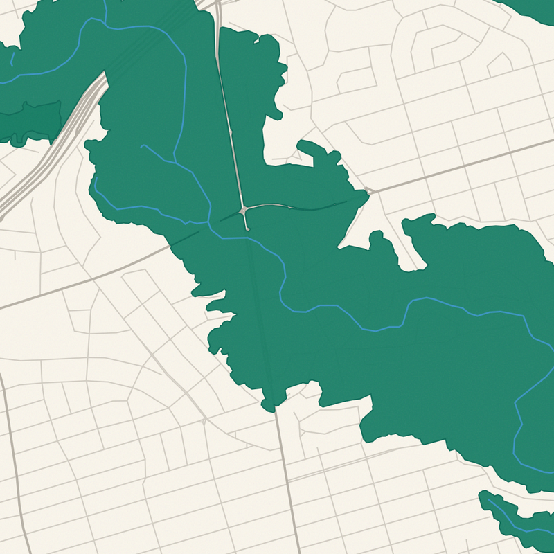 Toronto's ravine and watercourse system cutting through the street grid.